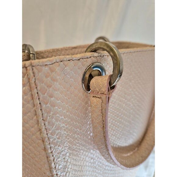 Talbots Blush Pink Genuine Italy Leather Tote Bag Snakeskin Embossed Purse - Picture 3 of 11